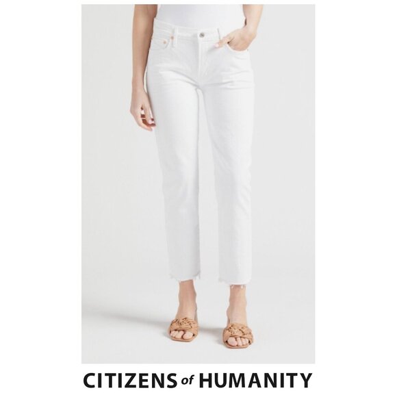 Citizens of Humanity White Mid Rise Slim Crop Denim Pants Jeans NWT